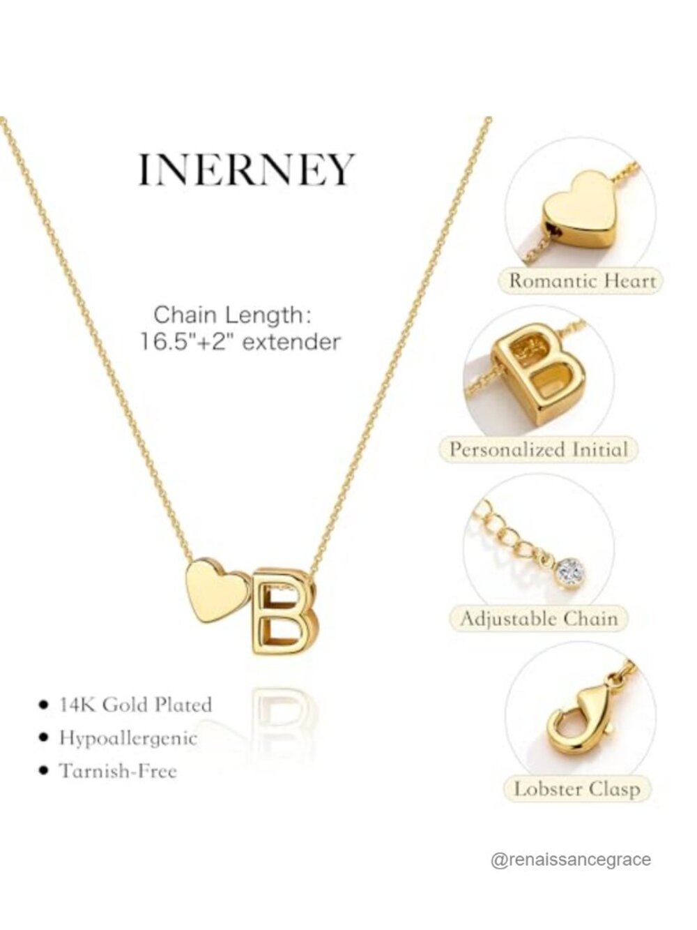 14K Gold Plated Heart Initial Pendant Necklace A-Z - Picture 4 of 6